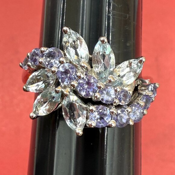 Jewelry - Glamorous Blue Topaz Purple Amethyst Sterling Silver Cocktail Gems Ring Size 8